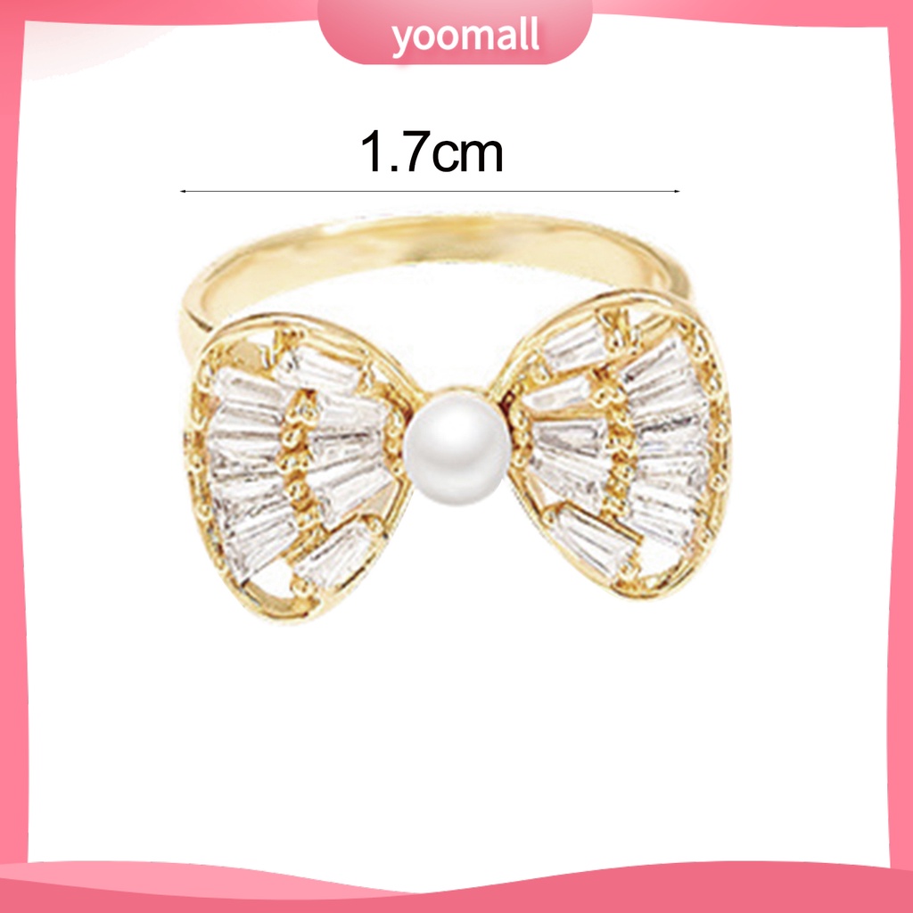 [YM] Nhẫn Đeo Ngón Trỏ Hình Nơ Rỗng Đính Đá Zircon Trọng Lượng Nhẹ Có Thể Điều Chỉnh Trang Sức Cho Nữ