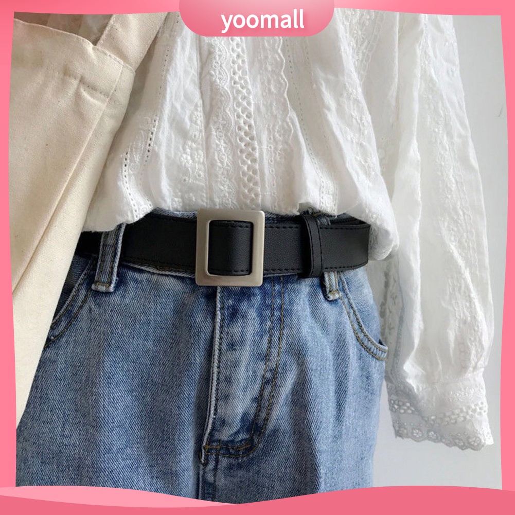 Thắt Lưng Giả Da Màu Trơn Khóa Vuông Thời Trang Cho Nữ