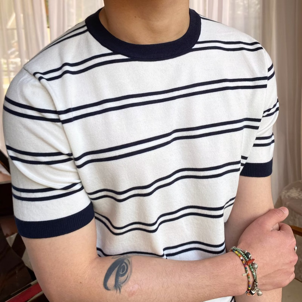 Ông Mr. Mr. Mr. Mr Áo Thun Ngắn Tay Cổ Tròn Họa Tiết Sọc Ngang Thời Trang Dành Cho Nữ