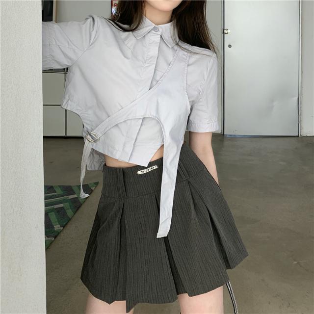 Set Áo Sơ Mi Ngắn Tay Và Chân Váy Thiết Kế Độc Đáo Thời Trang Mùa Hè Cho Nữ