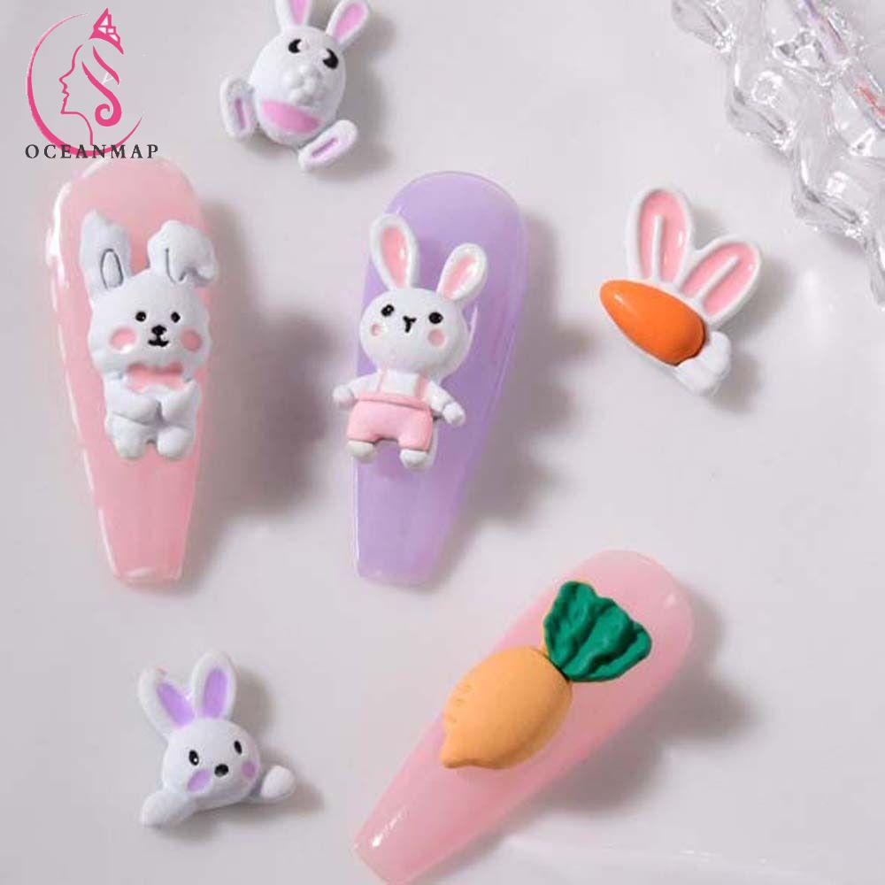 OCEANMAP Phụ Kiện Trang Trí Móng Tay Hình Thỏ Và Cà Rốt Bằng Hợp Kim Dễ Thương