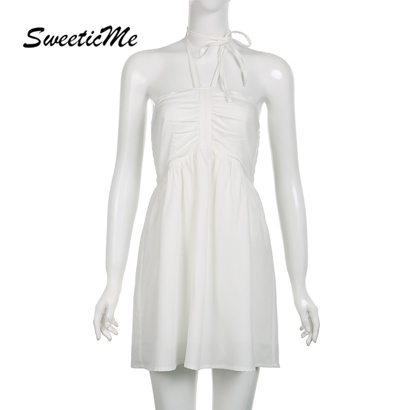 Đầm Ngắn Rút Dây Màu Trơn Thời Trang Mới 2023 Cho Nữ