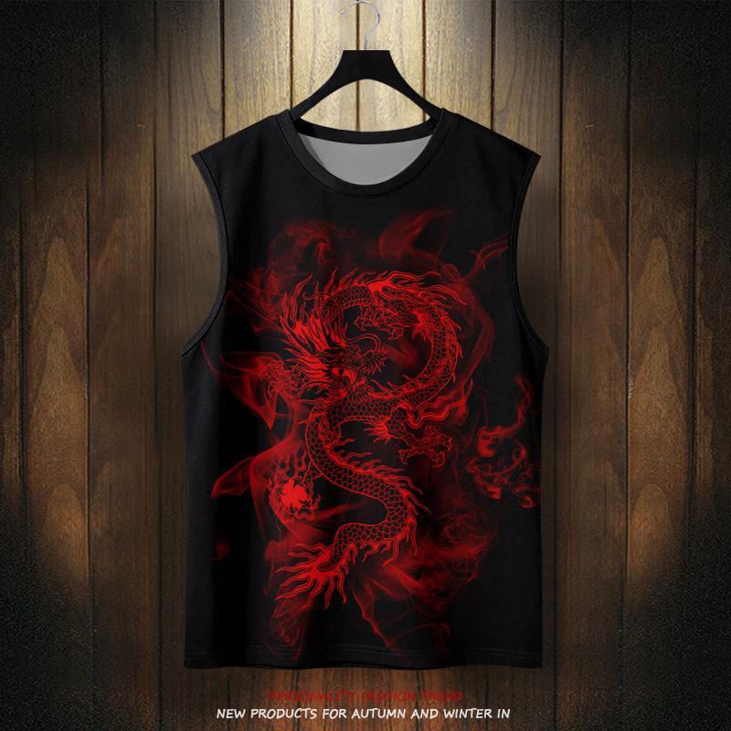 Áo Thun Bóng Rổ Không Tay In Hình Rồng Phong Cách Trung Hoa Dành Cho Nam Giới