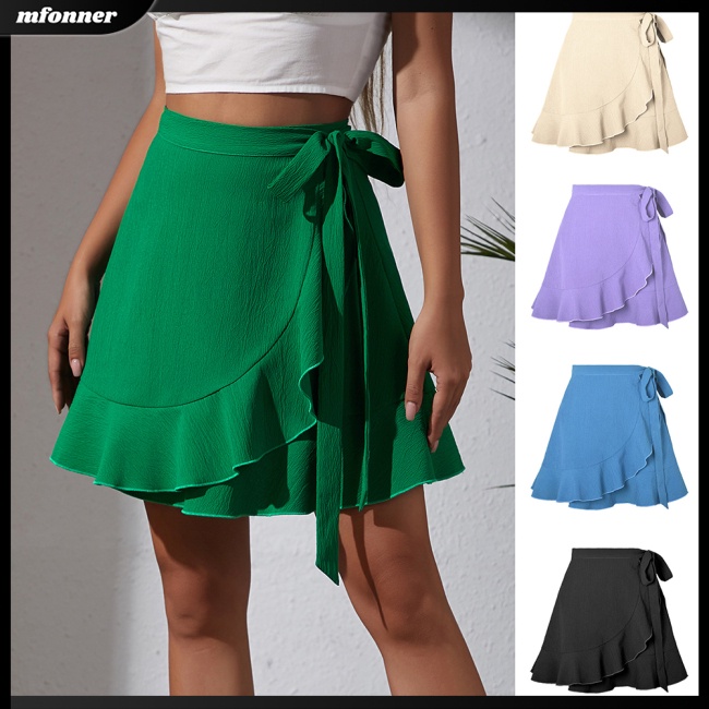 Chân Váy Ngắn Lưng Cao Cột Dây Màu Sắc Đơn Giản Thời Trang Mùa Hè Xinh Xắn Cho Nữ