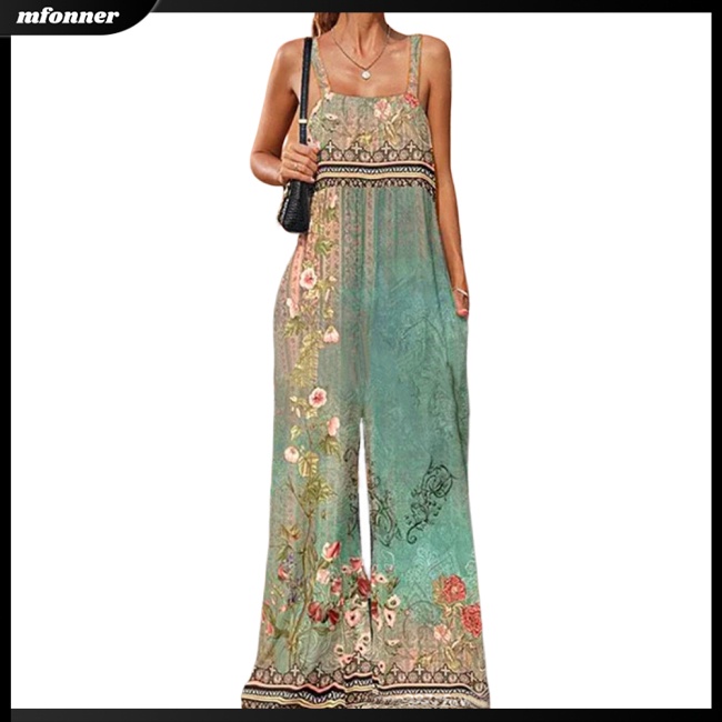 Áo liền quần Sát Nách Hở Lưng Dáng Rộng In Họa Tiết Thổ Cẩm Kiểu Retro Gợi Cảm Cho Bạn Gái