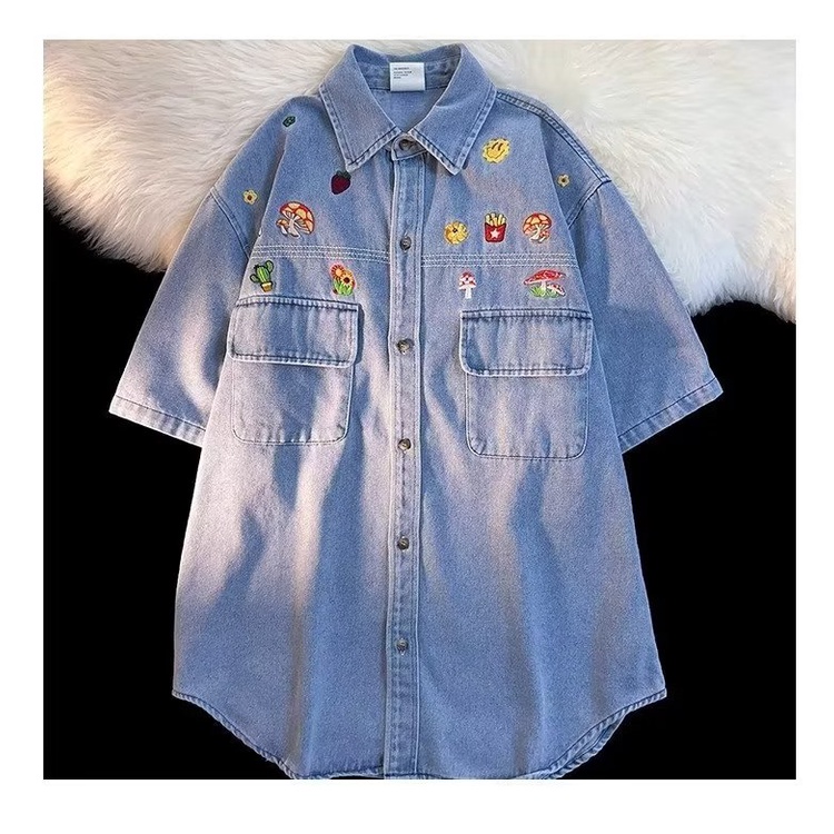 Áo Sơ Mi Tay Ngắn Thêu Họa Tiết Hoạt Hình Phong Cách Retro Mỹ Thời Trang Mùa Hè Cho Nam