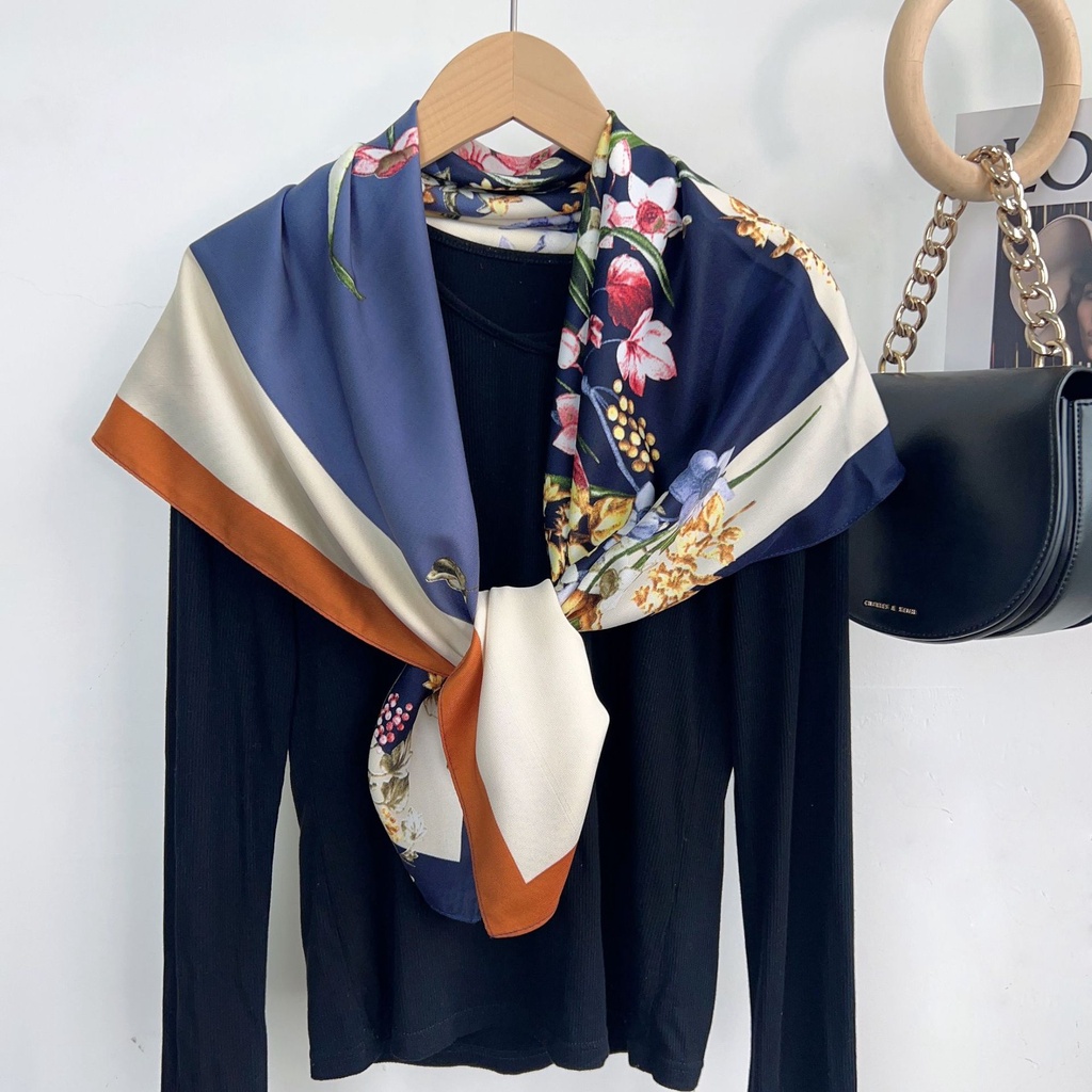 Khăn Quàng Cổ Hình Vuông Cỡ Lớn Bằng Lụa In Họa Tiết Hoa Thời Trang Hàn Quốc 2023