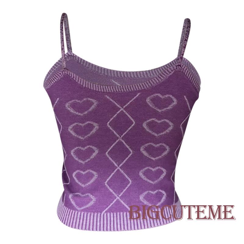 Áo Hai Dây Dệt Kim Ôm Dáng In Họa Tiết Trái Tim Thời Trang Mùa Hè Cho Nữ