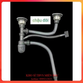 Bộ xi phông chậu rửa bát 2 hố 110mm bầu inox hàng đẹp
