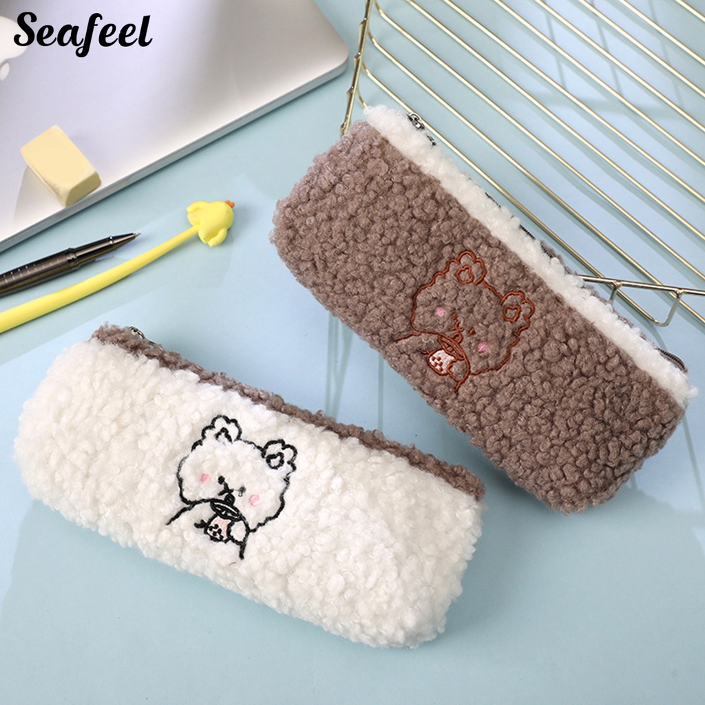 Túi Đựng Bút Chì Sức Chứa Lớn Có Khóa Kéo Hình Gấu Dễ Thương Tiết Kiệm Không Gian