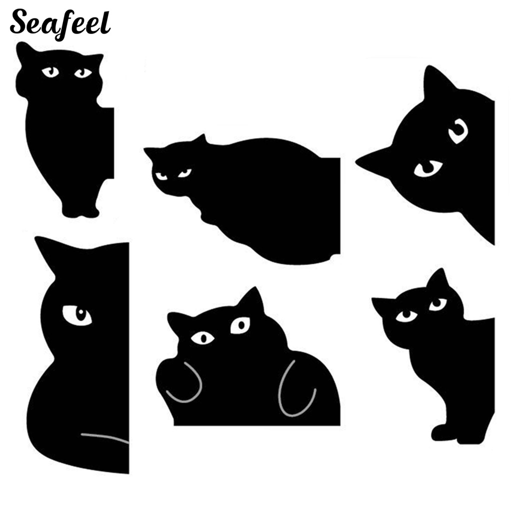 Bộ 6 Thẻ Đánh Dấu Trang Sách Hình Mèo Đen Đáng Yêu Có Thể Tái Sử Dụng