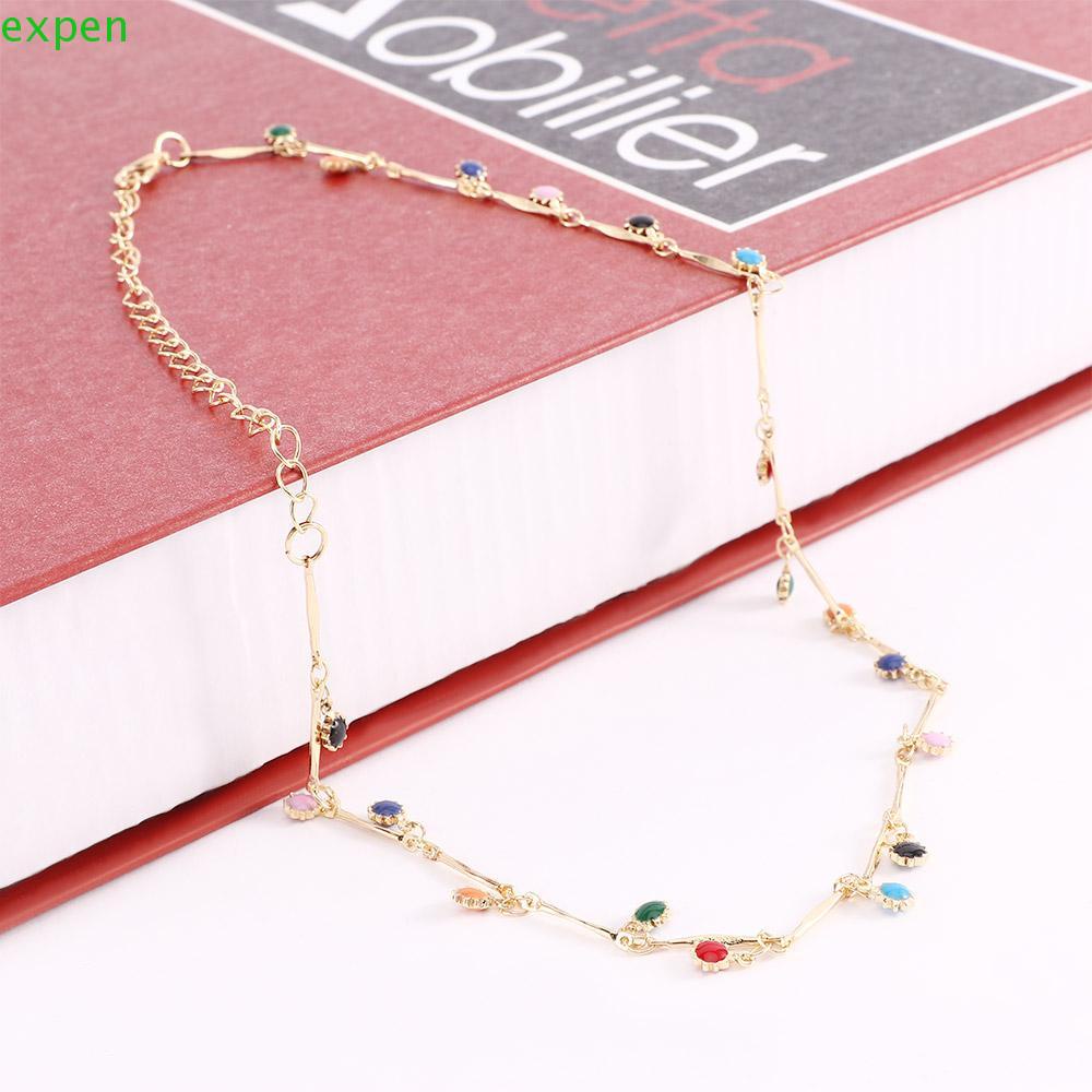 EXPEN Vòng Cổ Choker Một Lớp Đính Hạt Và Tua Rua Thời Trang