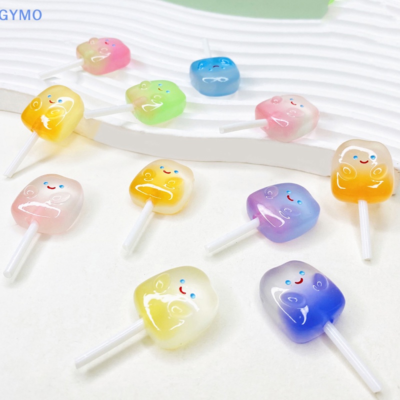 Set 5 Kẹp Tóc Hình Kẹo Mút Mini Bằng Resin Màu Dạ Quang DIY