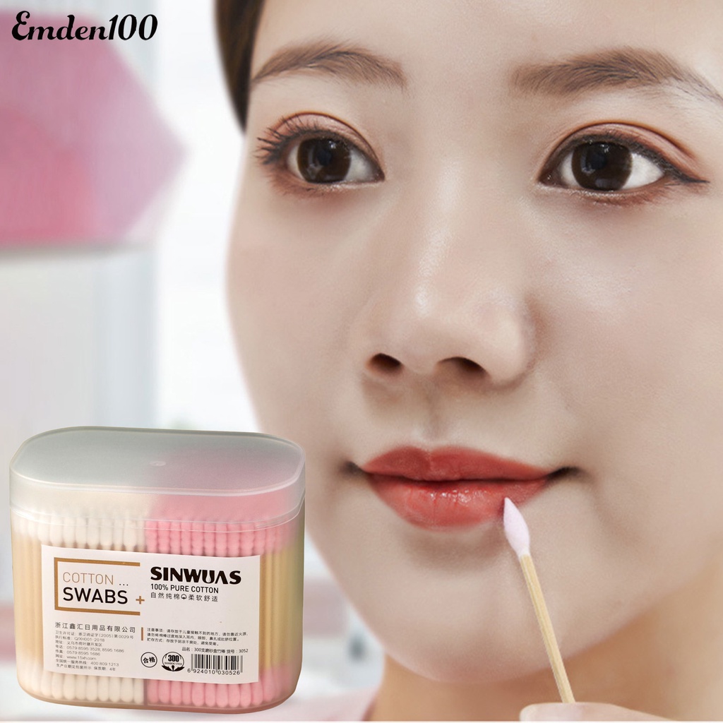 1 Hộp 200 / 300 Tăm Bông Trang Điểm Đầu Tròn Mềm Đa Năng