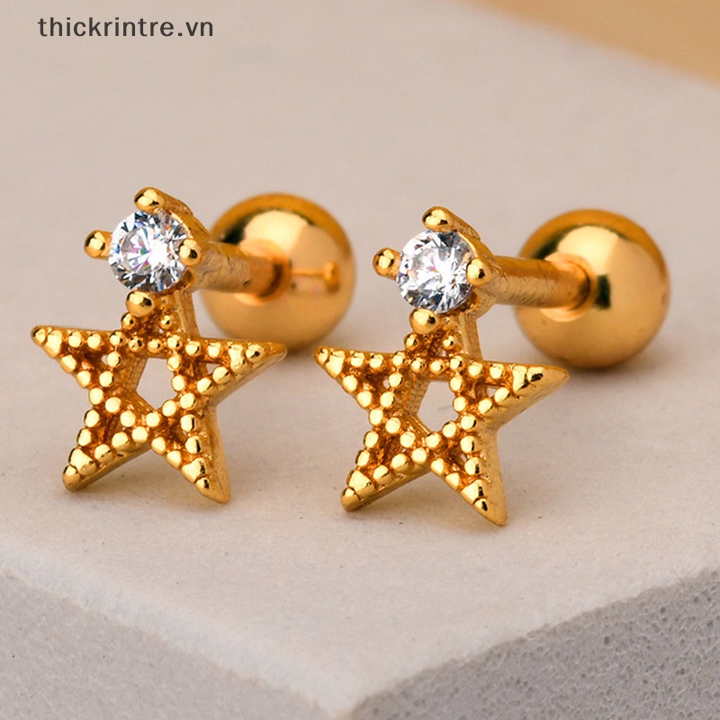 1 Khuyên Tai Xoắn Ốc Đính Đá Zircon Hình Ngôi Sao Năm Cánh