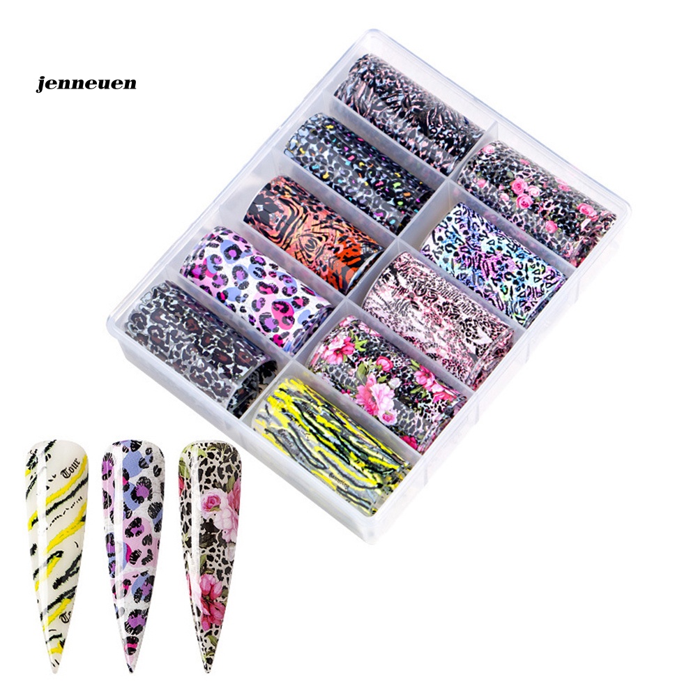 Set 10 Cuộn Đề Can Họa Tiết Da Báo / Hoa / Da Báo Dán Móng Nghệ Thuật