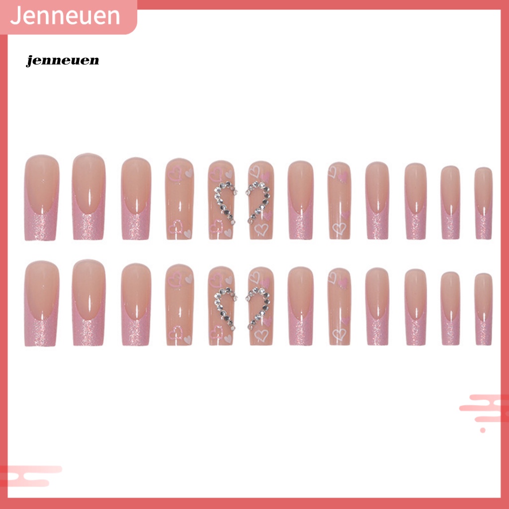 1 Bộ Móng Tay Giả Dạng Nhấn Đính Kim Cương Trái Tim Không Phai Màu