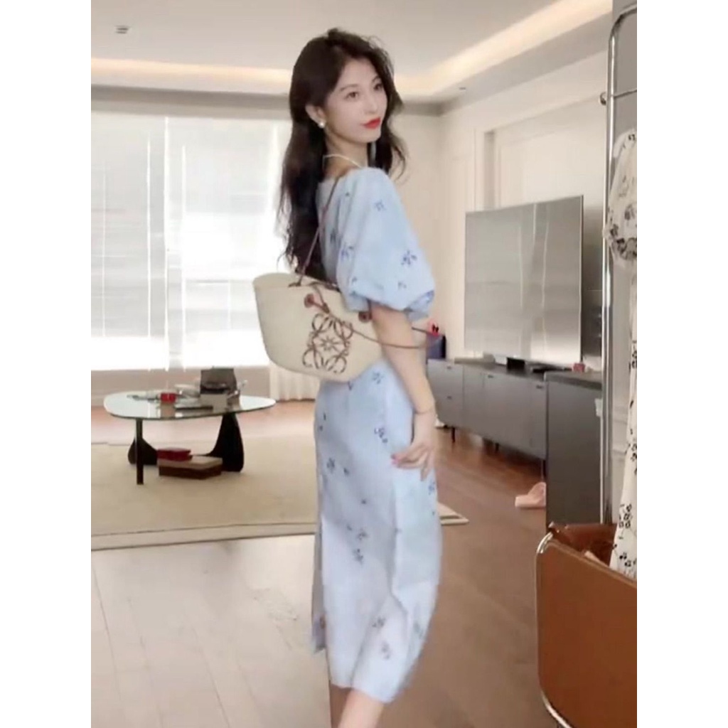 Đầm Tay Phồng Họa Tiết Hoa Phong Cách Pháp Thời Trang Mùa Hè Xinh Xắn Cho Nữ