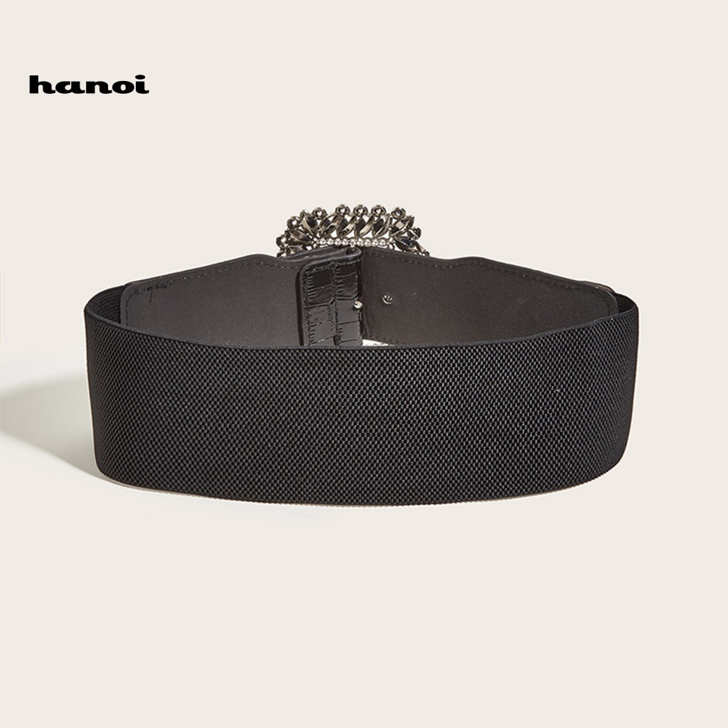 Thắt Lưng Giả Da Co Giãn Màu Trơn Đính Đá Thời Trang Cho Nữ