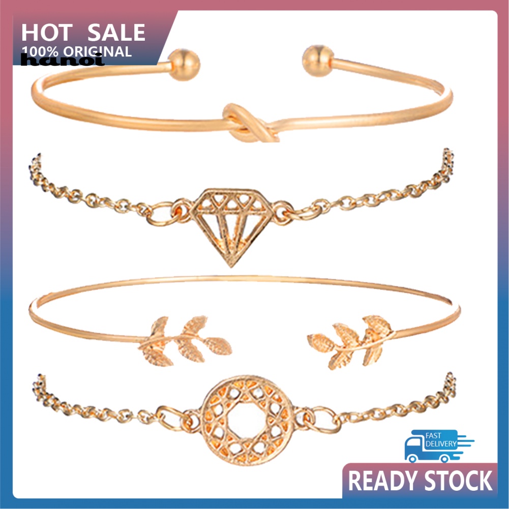 Set 4 Vòng Tay Kim Loại Thiết Kế Vintage Cho Nữ