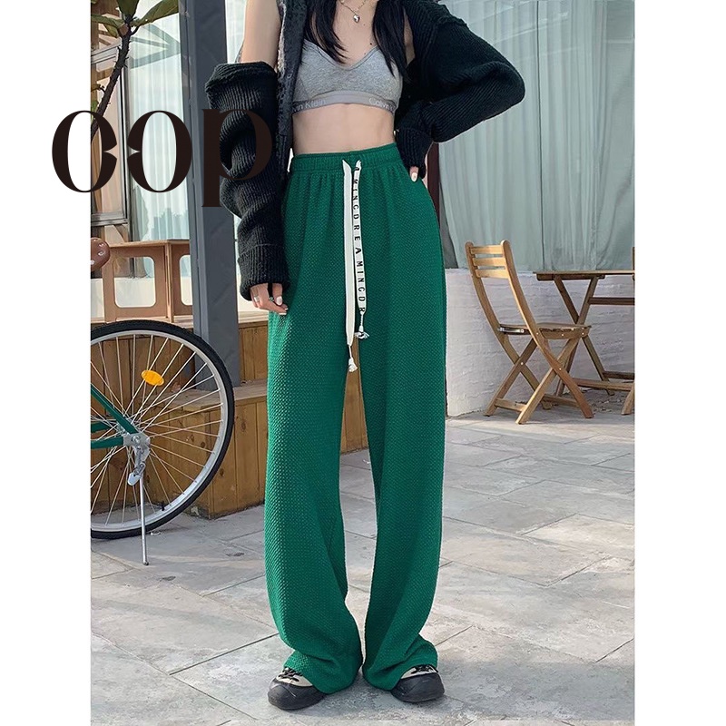 Quần Ống Rộng Lưng Cao Dây Rút In Chữ Phong Cách Mới HZFWC7057