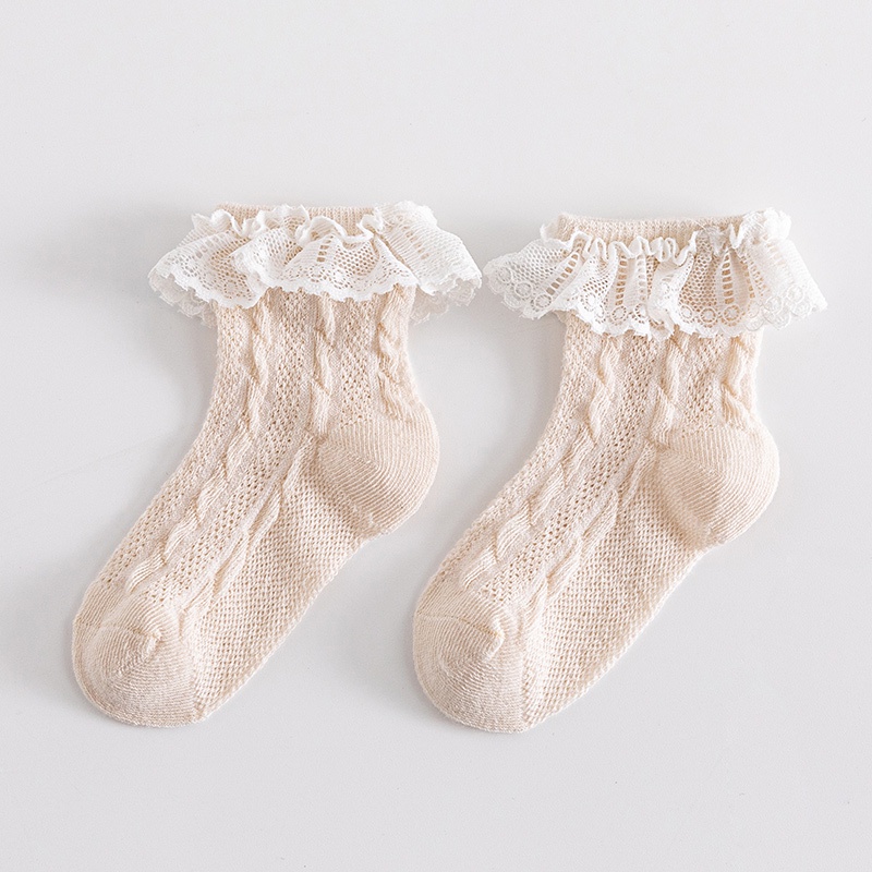Vớ Cotton Mềm Phối Ren Lưới Thoáng Khí Dành Cho Bé Gái 0-3 Tuổi
