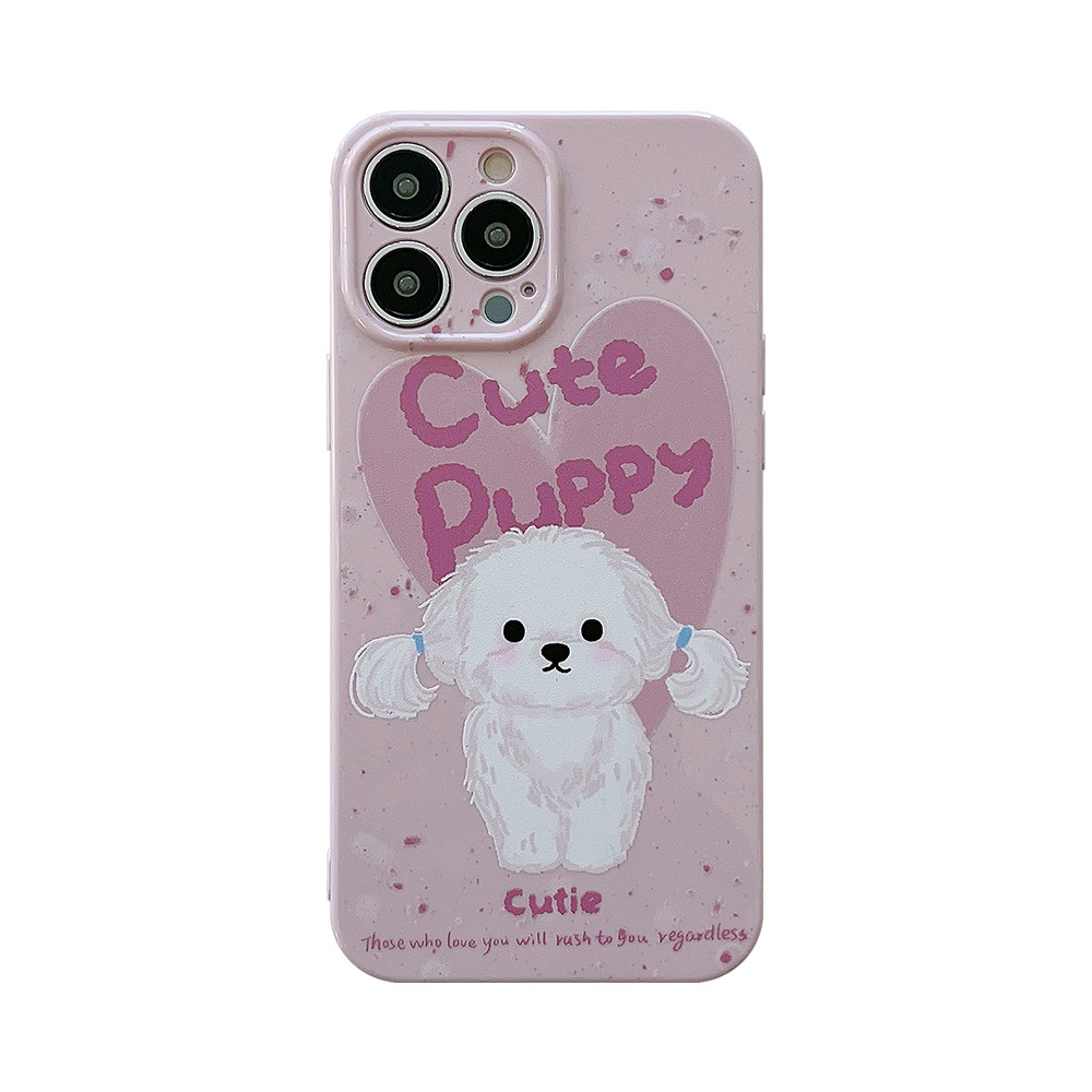 Ốp Điện Thoại tpu Silicon Chống Rơi Hình Cún Màu Hồng Cho iphone 11 12 13 14 pro max
