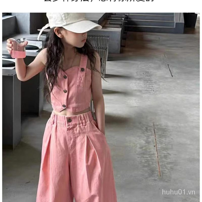 Bộ Áo Denim Hai Dây + Quần Dài Ống Đứng Phong Cách Hàn Quốc 2023 Cho Bé Gáihuhu01.vnhuhu01.vnhuhu01.vn