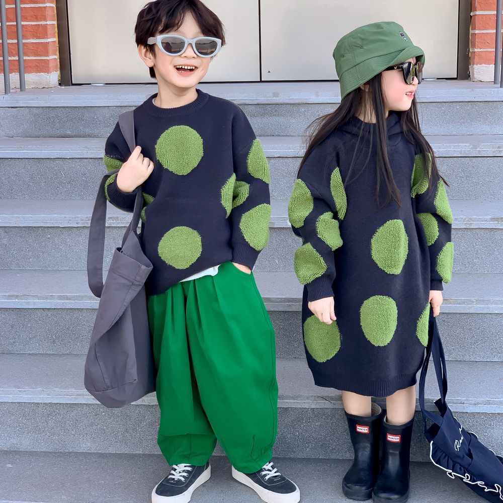 Áo Sweater Dệt Kim Cổ Tròn Họa Tiết Chấm Bi Có Mũ Trùm Kiểu Hàn Quốc Dễ Thương Cho Bé