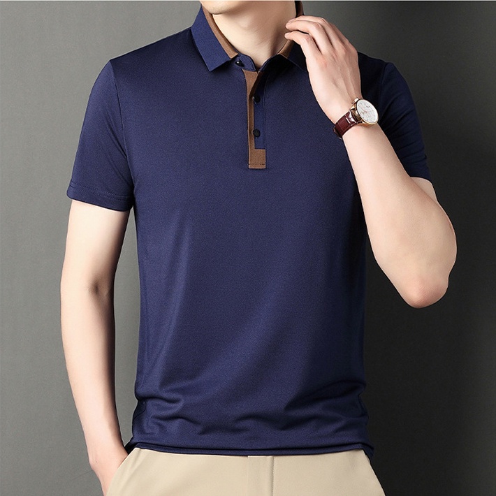 Áo Thun POLO Tay Ngắn Dáng Rộng Vải Lụa Lạnh Mỏng Thoáng Khí Thời Trang Cho Nam