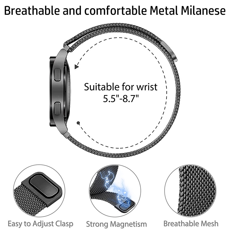 Cnagain 20mm 22mm dây đeo milanese mỏng cho samsung galaxy watch 4/5 pro 40mm / 44mm, dây đeo từ tính bằng kim loại không gỉ cho đồng hồ 6 classic / active / gear s2, đồng hồ thông minh huawei gt / amazfit
