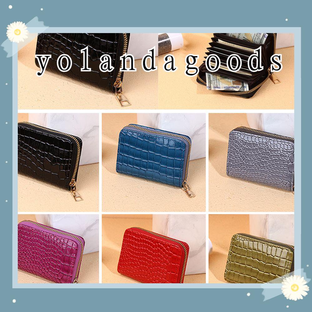 ☆YOLA☆ Solid Color Change Bag Organ Style Crocodile Credit Card Bags Men Women Zipper Card Holder PU