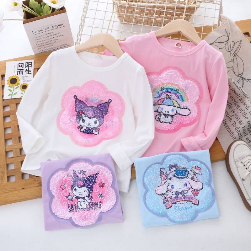 Áo sơ mi cho bé gái 1-8 tuổi sequins phim hoạt hình cotton áo sơ mi công chúa áo sơ mi trẻ em cô gái tay áo dài quần áo cô gái quần áo thời trang