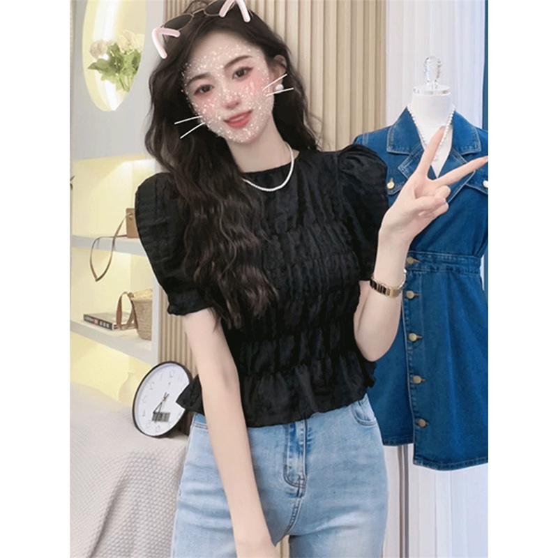 Áo Kiểu Tay Phồng Xếp Ly Đơn Giản Thời Trang Mùa Hè Pháp Cho Nữ