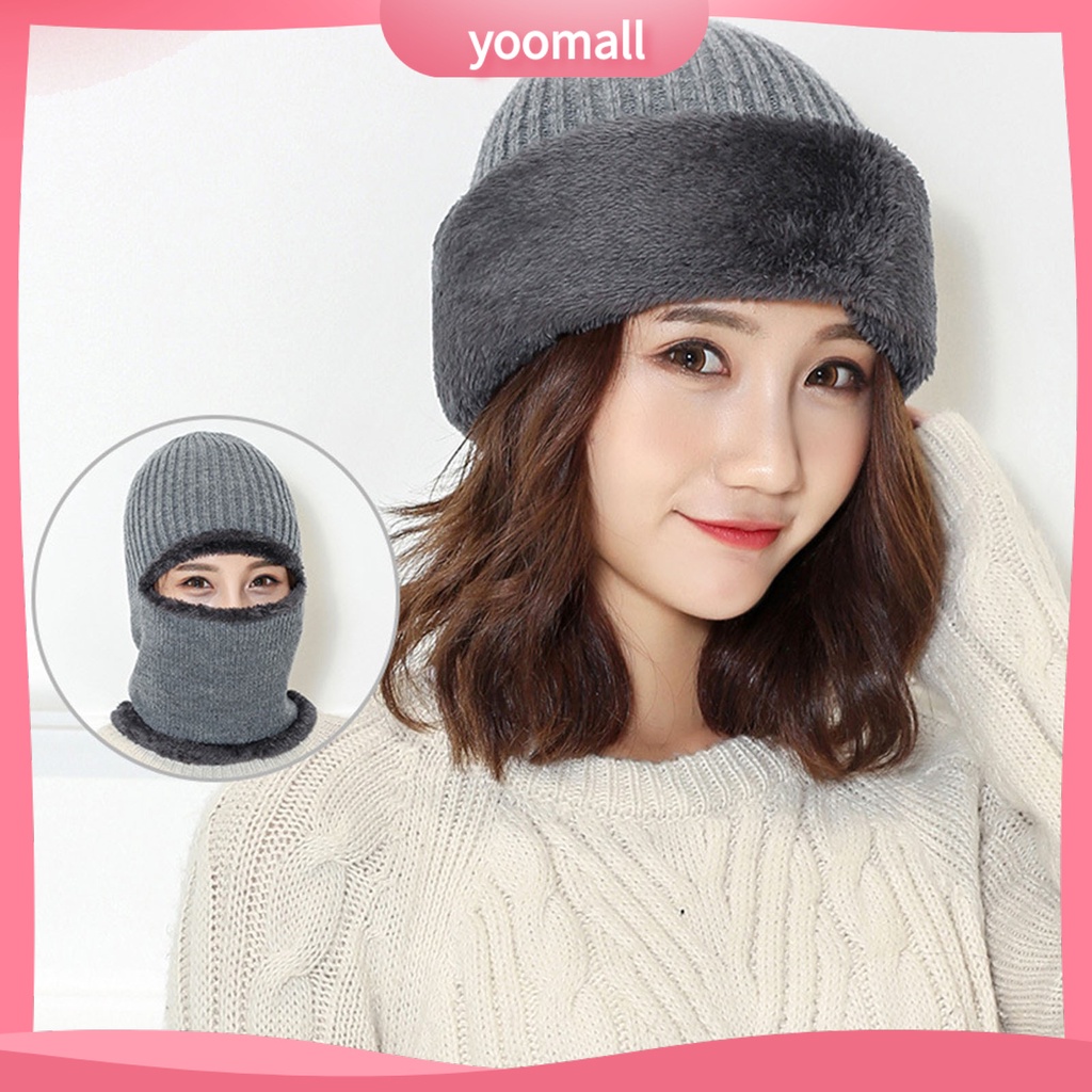 Mũ Beanie Dệt Kim Lót Lông Cừu Dày Dặn Giữ Ấm Mùa Đông Chống Lạnh Không Vành Co Giãn Thoải Mái