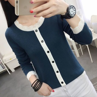 Áo sweater dệt kim tay dài / áo thun tay dài thời trang mùa thu cho nữ