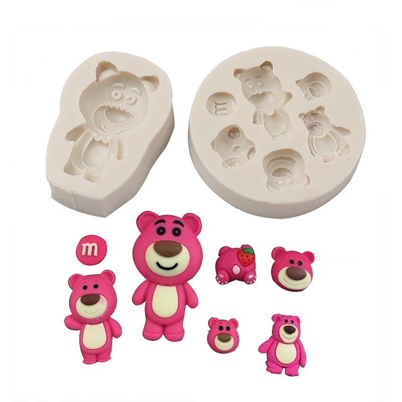 Khuôn Làm Bánh Kẹo / Xà Phòng Nắp Lật Hình Gấu / Dâu Tây Nhỏ Dễ Thương