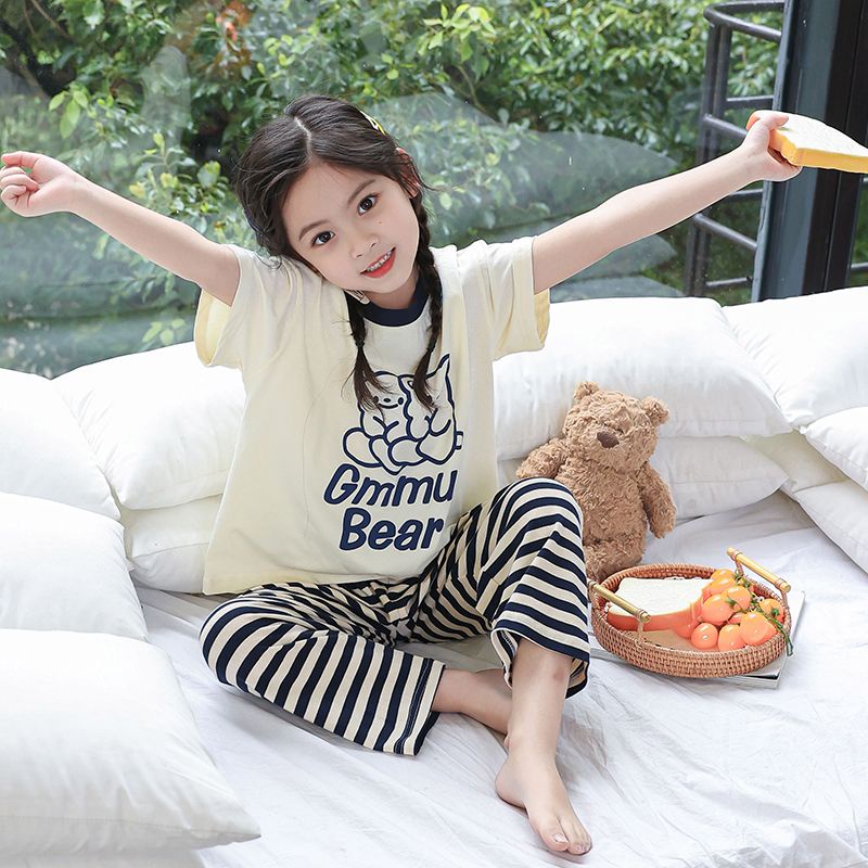 Hàng Có Sẵn Bộ Đồ Ngủ Cotton Tinh Khiết Ngắn Tay Phong Cách Mới Phù Hợp Với Mẹ Và Bé Gái