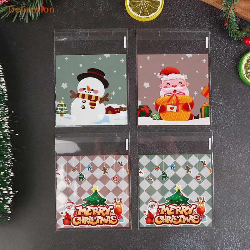 100 Túi đóng gói ELEBUY tự dính bằng nhựa đựng bánh quy kẹo quà tặng cho bữa tiệc Giáng sinh năm mới