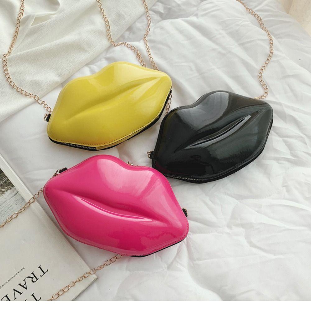 Upstozvn Túi Xách Đeo Vai Màu Đỏ Hình Đôi Môi Phối Dây Xích Màu Trơn Sáng Tạo Thích Hợp Làm Quà Tặng Cho Nữ