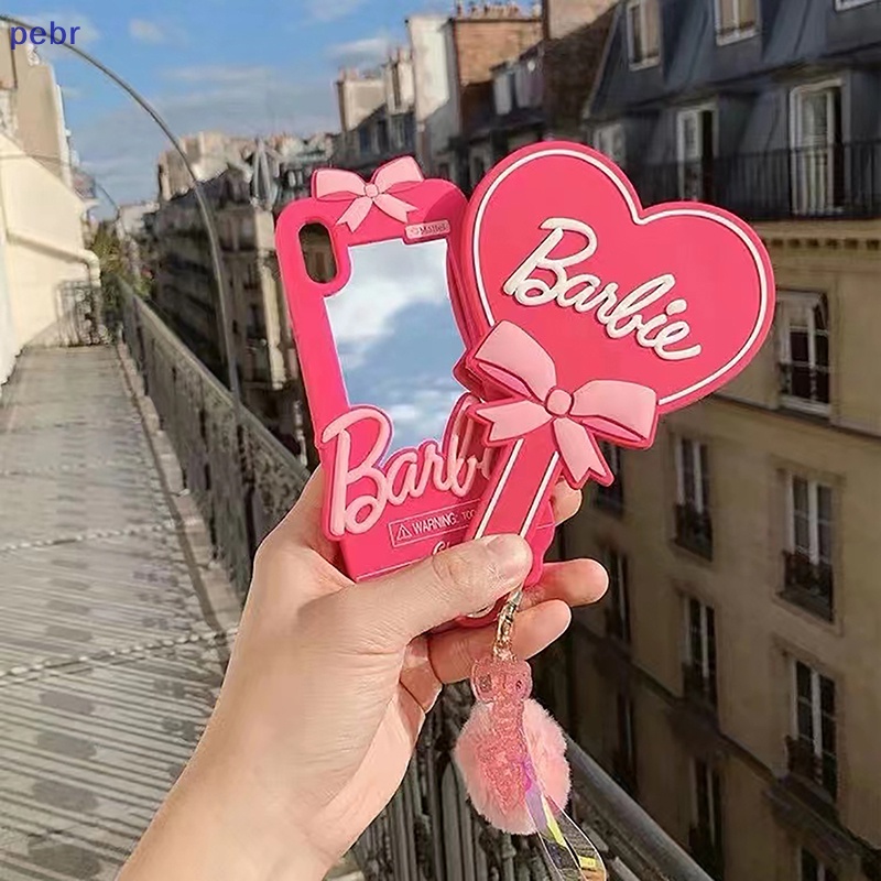 Gương Trang Điểm Cầm Tay Hình Trái Tim Hoạt Hình Màu Hồng Xinh Xắn Cho Búp Bê Barbie