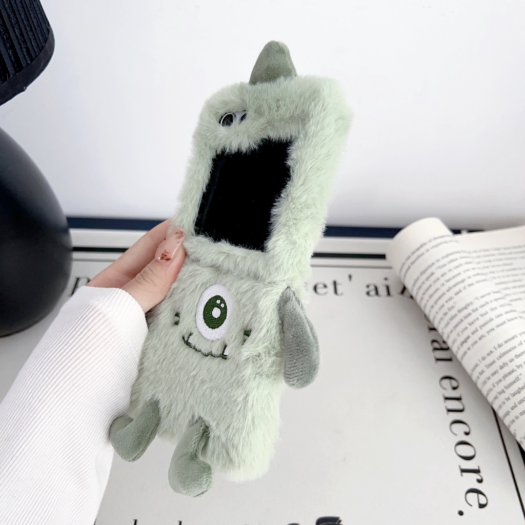 Ốp Điện Thoại Phủ Lông Hình Đôi Mắt 3D Dễ Thương Thời Trang Cho Samsung Galaxy Z Flip 4 3 2 1 5G Z Flip 5 5G