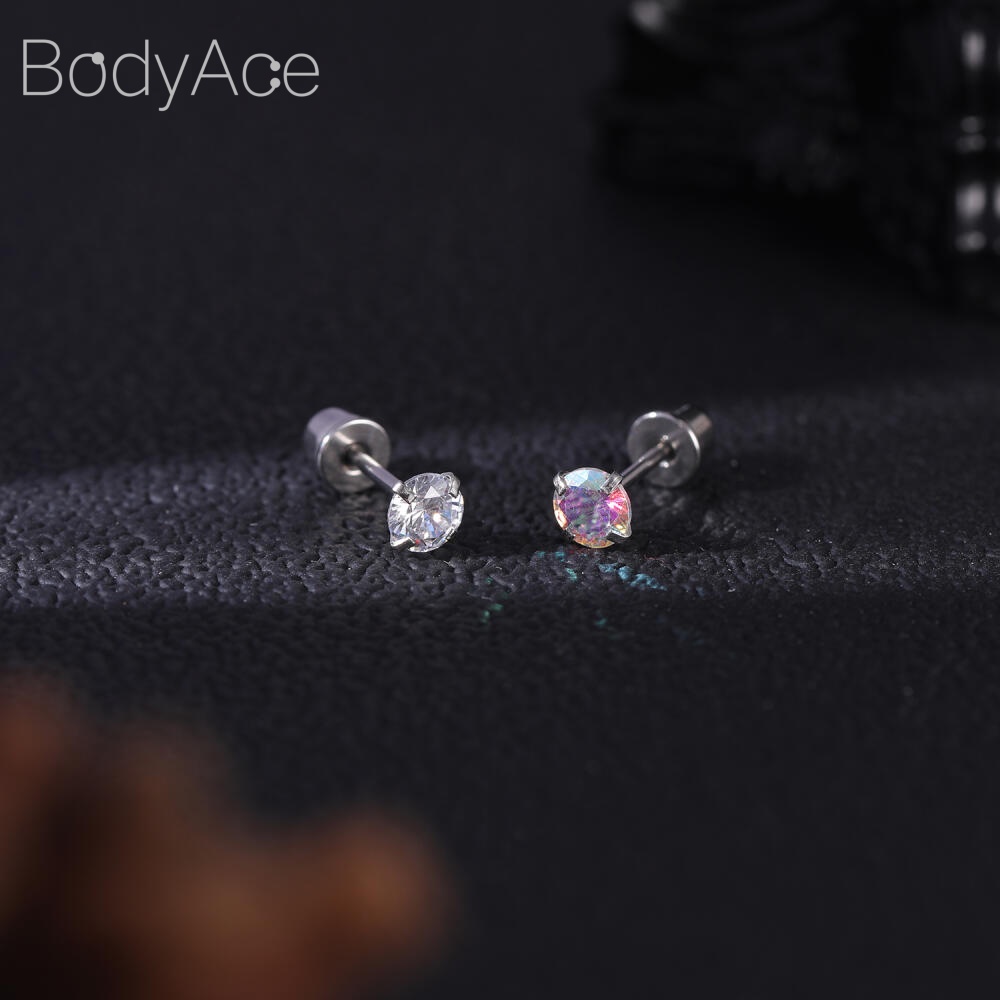 1 Khuyên Xỏ Cơ Thể Bằng Thép Không Gỉ Đính Đá 3-8mm