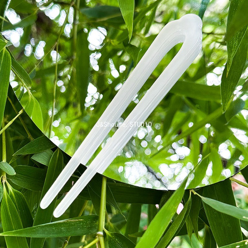 Trâm Cài Tóc Bằng Acrylic Hình Chữ U Màu Xanh Lá Phong Cách Trung Hoa Cổ Điển KF657