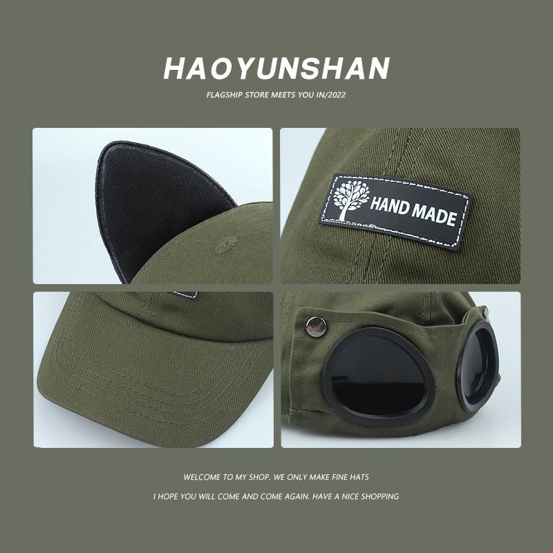 Mũ Lưỡi Trai Hình Tai Mèo Đeo Kính Mát Phong Cách Hip hop Hàn Quốc Dễ Thương