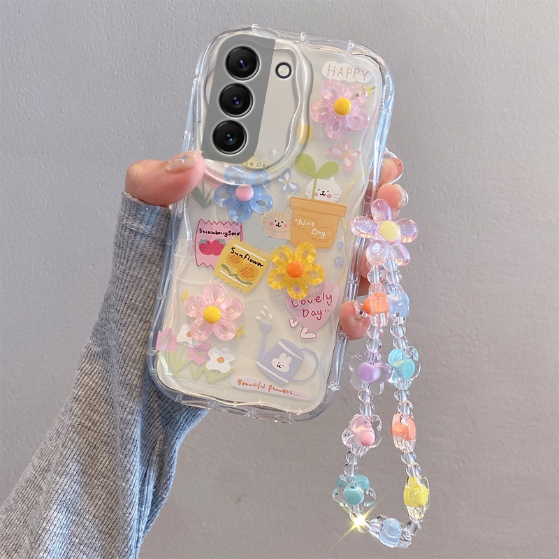 Đối với samsung a02 m02 a022 m022 a02s a025 m02s f02s a03 a10 a10s m10s búp bê dễ thương vỏ điện thoại hình hoạt hình gợn sóng lớn có vòng đeo tay cho bé gái