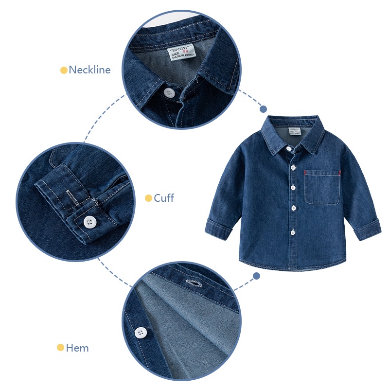 Ljmofa áo sơ mi denim cho bé trai 2-8y mùa xuân và mùa thu thể thao hàn quốc dài tay áo sơ mi giản dị áo khoác