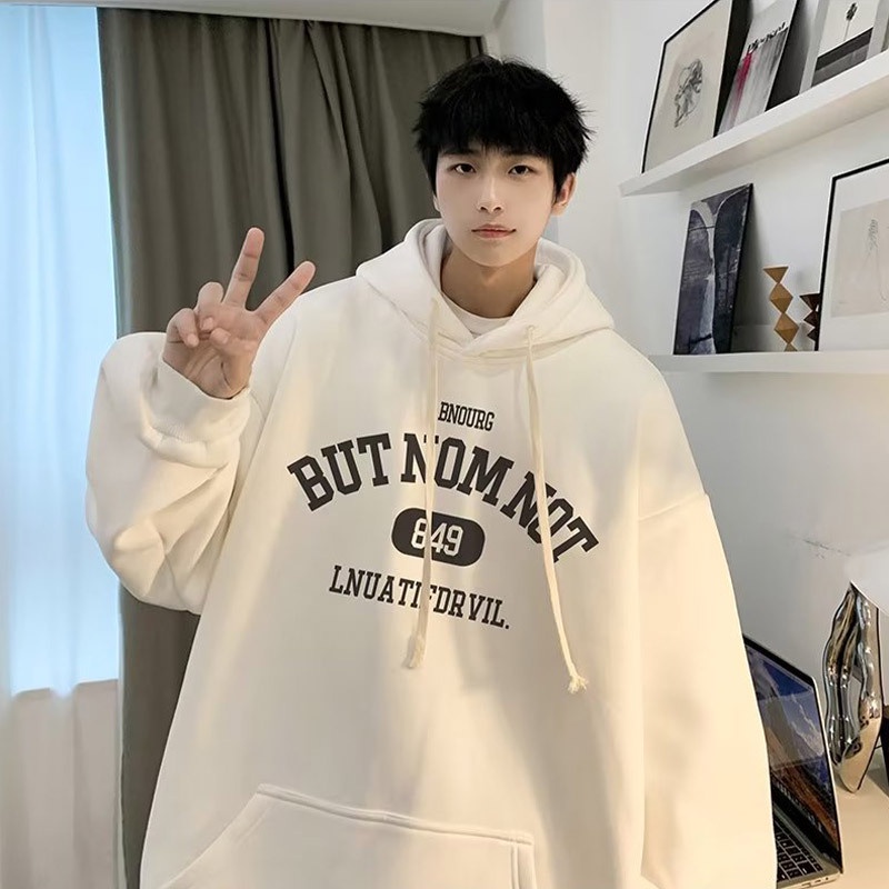 Áo hoodie LIVE GREAT tay dài dáng rộng họa tiết chữ thời trang cá tính cho nam