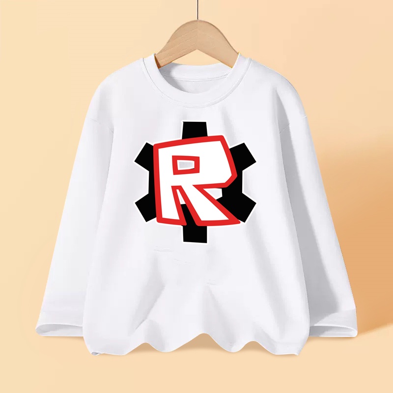 10-11-12 tuổi bé trai áo sơ mi dài tay roblox in t-shirt cotton quần áo mùa thu