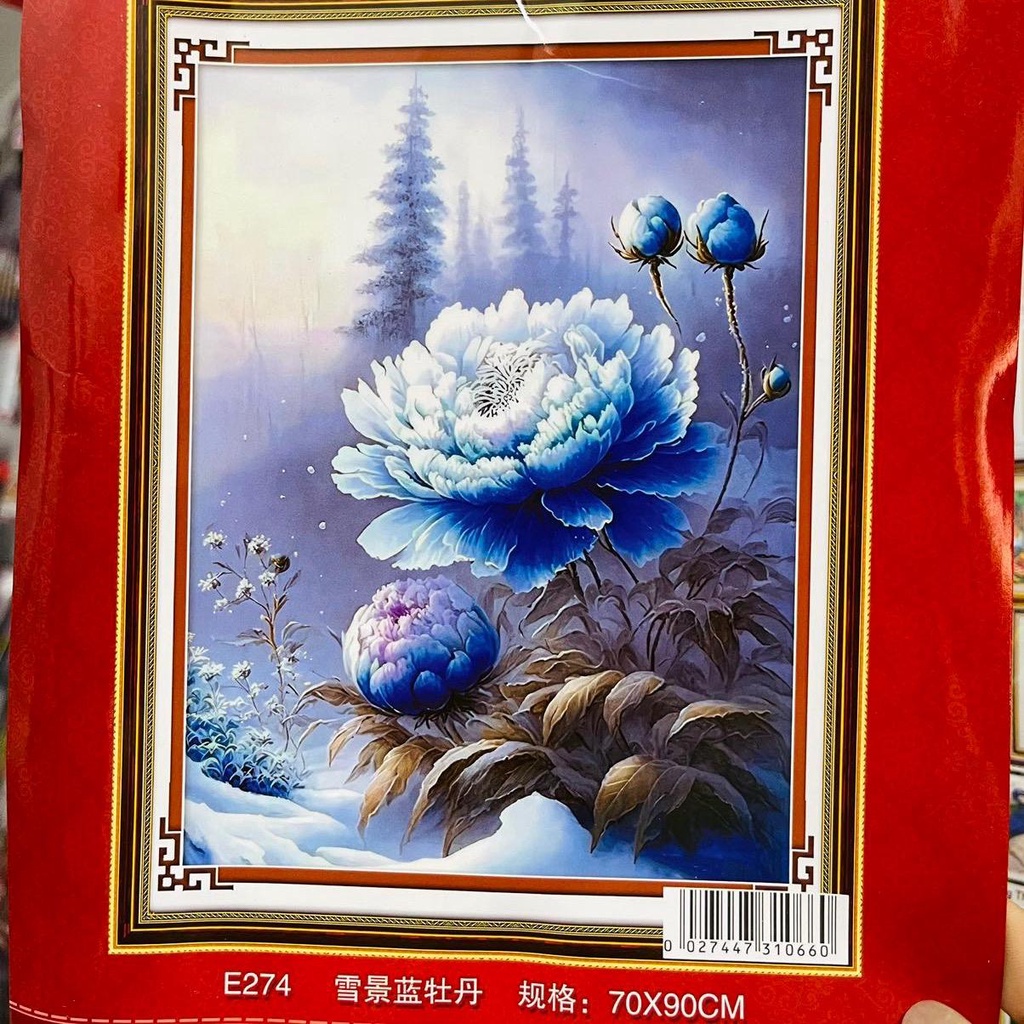 Tranh Thêu Kín Hoa Mẫu Đơn Siêu Đẹp Mẫu Mới E274(70x90cm)